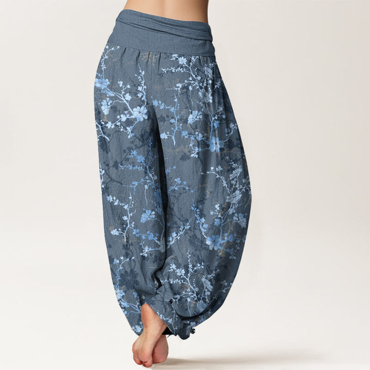 Buddha Stones Harembroek voor dames met elastische Taille , gemaakt van 100% Cotton met bloeiende bloemen, takken en bladeren. - image 9
