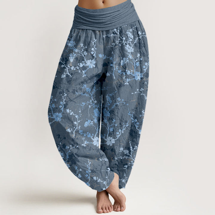 Buddha Stones Harembroek voor dames met elastische Taille , gemaakt van 100% Cotton met bloeiende bloemen, takken en bladeren. - Lichtblauw - US16, UK/AU20, EU48 (3XL) - image 8