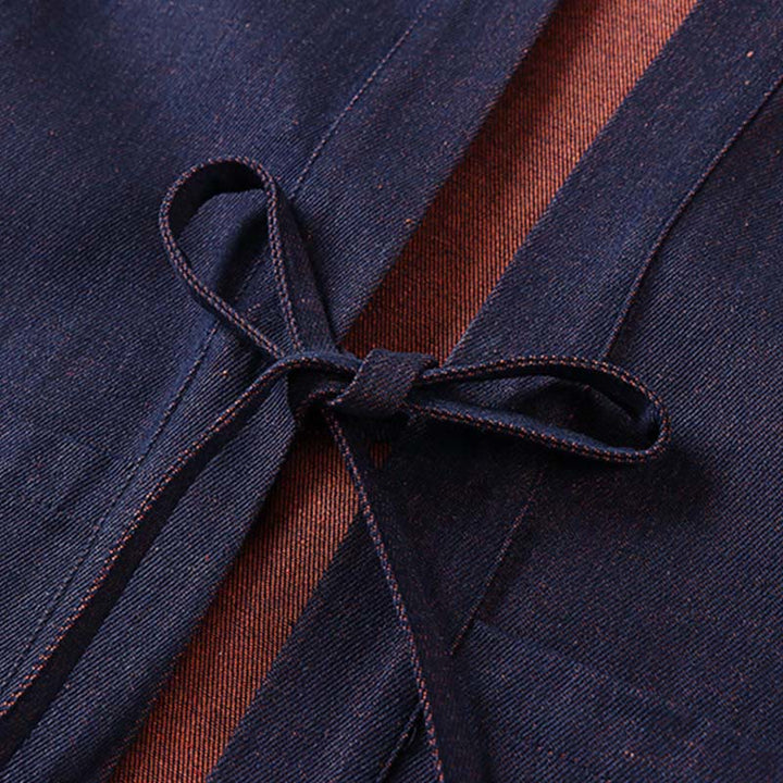 Buddha Stones Effen jas met vetersluiting, open voorkant en Mouwlengte , heren denim katoenen kimono - image 4