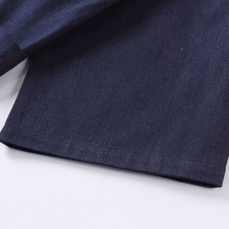 Buddha Stones Effen jas met vetersluiting, open voorkant en Mouwlengte , heren denim katoenen kimono - image 9