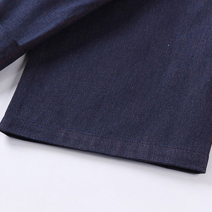 Buddha Stones Effen jas met vetersluiting, open voorkant en Mouwlengte , heren denim katoenen kimono - image 9