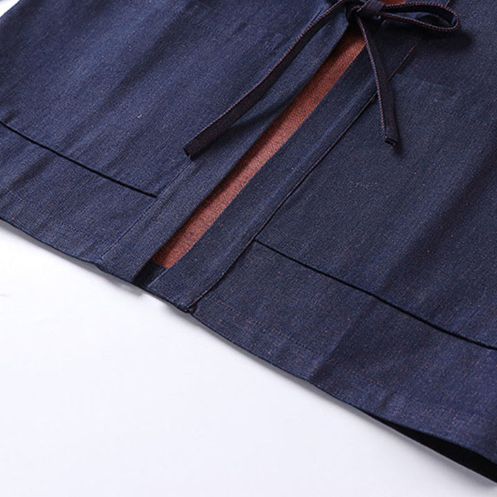 Buddha Stones Effen jas met vetersluiting, open voorkant en Mouwlengte , heren denim katoenen kimono - image 5