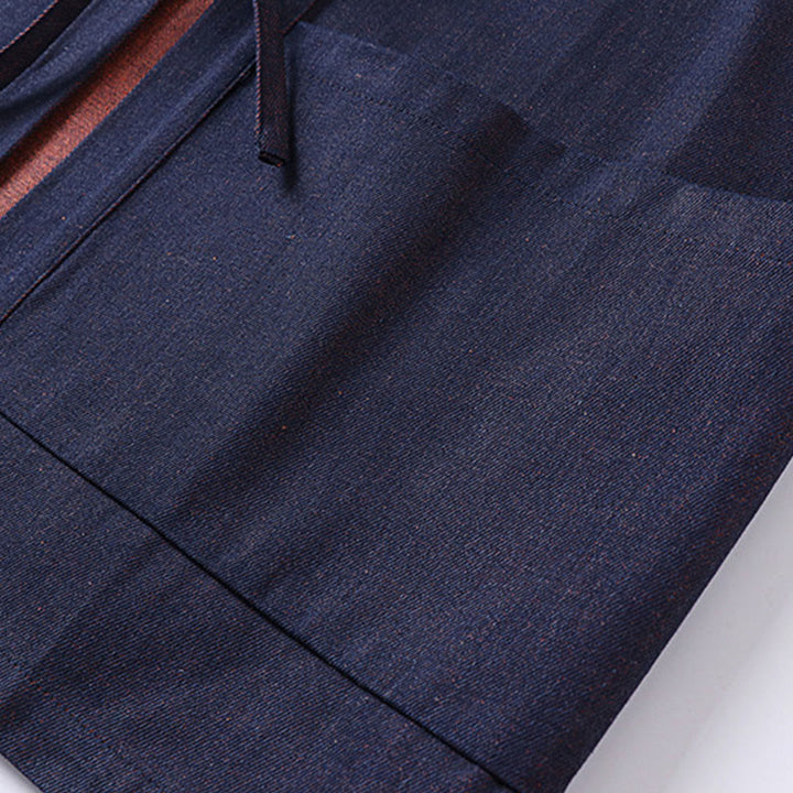 Buddha Stones Effen jas met vetersluiting, open voorkant en Mouwlengte , heren denim katoenen kimono - image 6