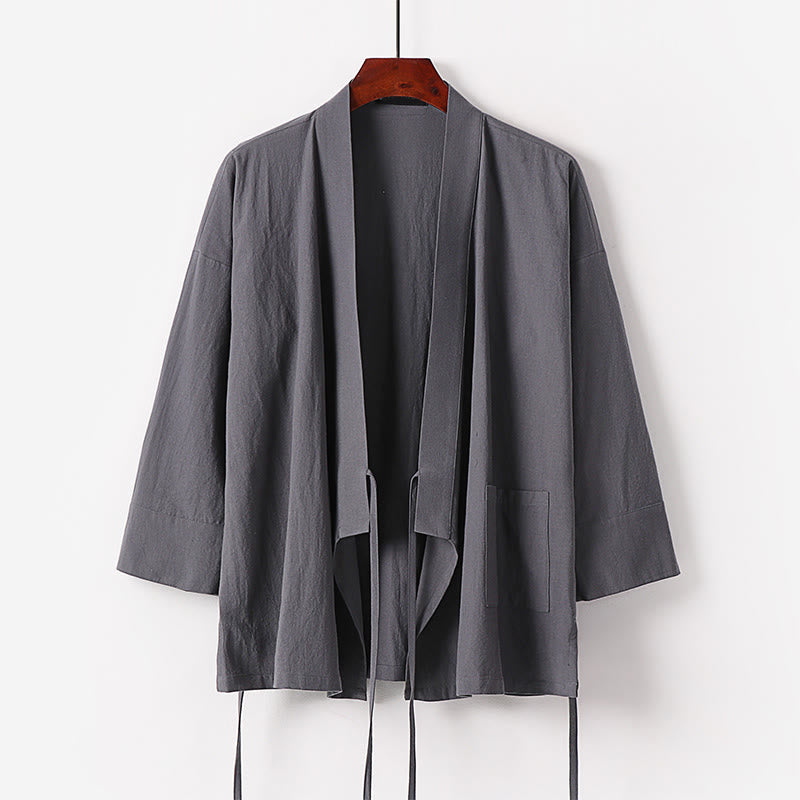 Buddha Stones 2-delige herfstset van katoenen kimono met vetersluiting, enkellange broek met wijde pijpen en Zakken , geschikt voor meditatie. - image 1
