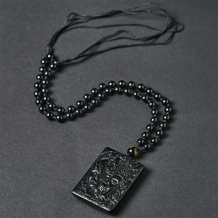 Buddha Stones Ketting met reliëf van half demon, half Boeddha, en van zwarte obsidiaan. - image 3