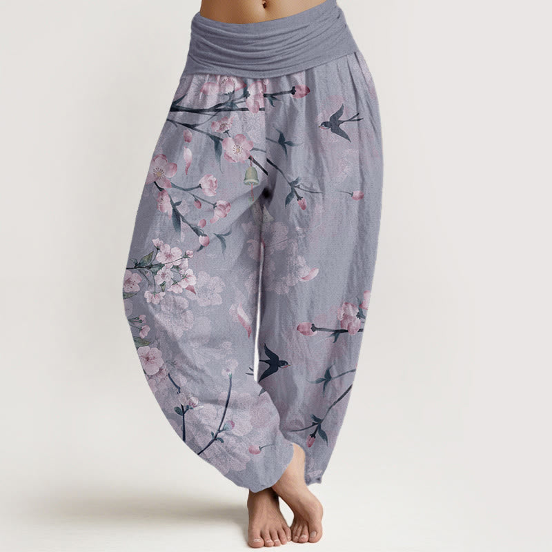 Buddha Stones Dames harembroek met elastische Taille en perzikbloesem- en vliegende ganzenprint. - Korenbloemblauw - US22, UK/AU26, EU54 (6XL) - image 7