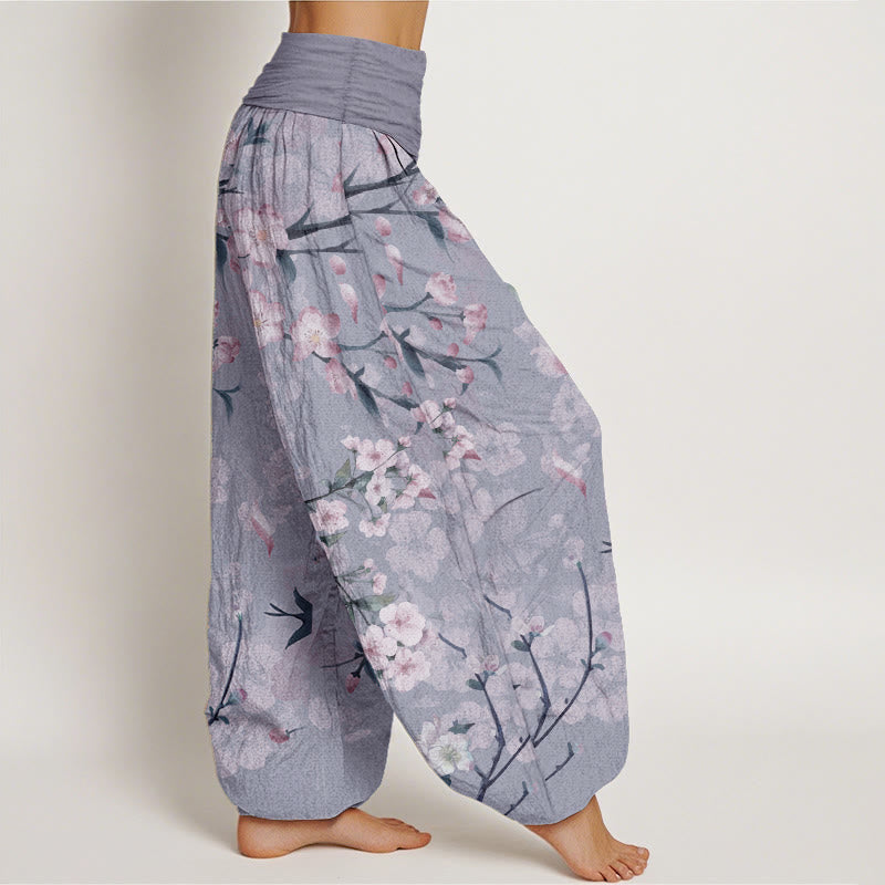 Buddha Stones Dames harembroek met elastische Taille en perzikbloesem- en vliegende ganzenprint. - image 9