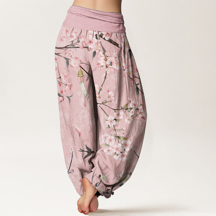 Buddha Stones Dames harembroek met elastische Taille en perzikbloesem- en vliegende ganzenprint. - image 5