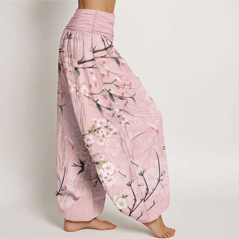 Buddha Stones Dames harembroek met elastische Taille en perzikbloesem- en vliegende ganzenprint. - image 6