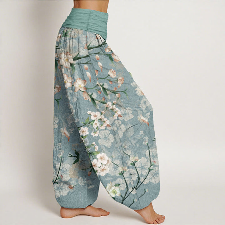 Buddha Stones Dames harembroek met elastische Taille en perzikbloesem- en vliegende ganzenprint. - image 2