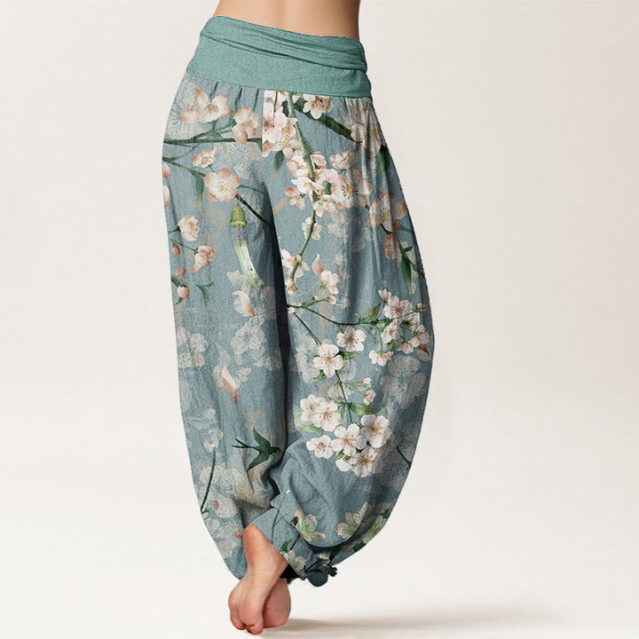 Buddha Stones Dames harembroek met elastische Taille en perzikbloesem- en vliegende ganzenprint. - image 1