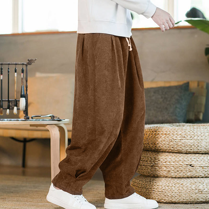 Buddha Stones Retro heren harembroek van effen, fleecegevoerd corduroy met eenvoudig design en Zakken. - Donkergoudgeel (standaardversie) - US/UK/AU46, EU56 (5XL) - image 1