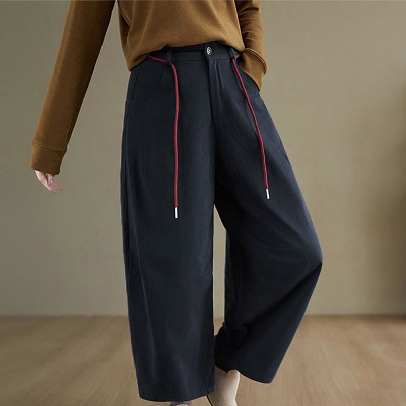 Buddha Stones Effen katoenen casual damesbroek Lengte 7-8 met Zakken - image 1