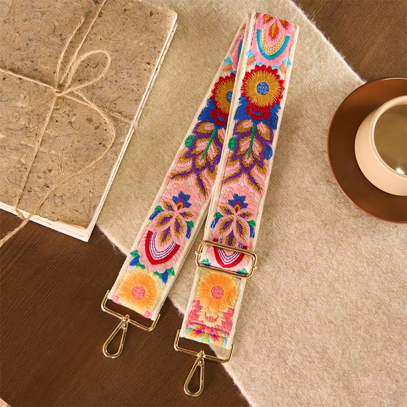 Buddha Stones Verstelbare Schoudertas voor handtassen met veelkleurige zonnebloemborduursels - Beige - 75-135*5cm - image 10