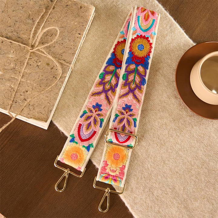Buddha Stones Verstelbare Schoudertas voor handtassen met veelkleurige zonnebloemborduursels - Beige - 75-135*5cm - image 10