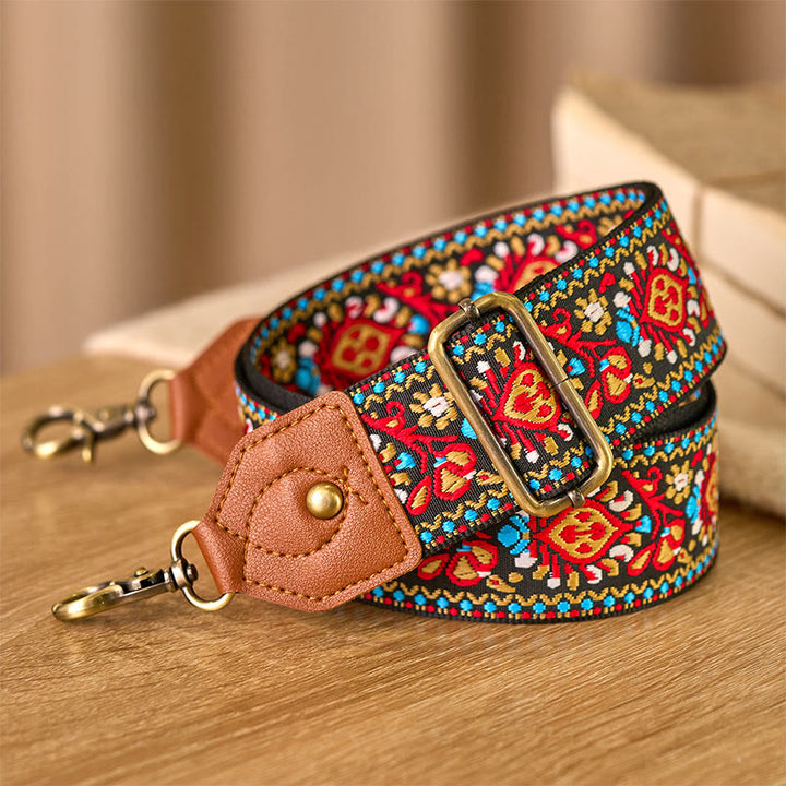 Buddha Stones Bruin-zwarte saffloerjacquard handtas met verstelbare Schoudertas - image 3
