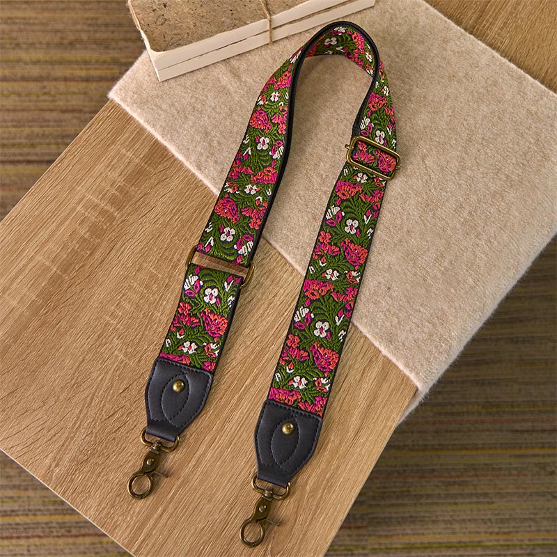 Buddha Stones Boheemse roos, rode bloem, groene bladeren, borduurwerk, verstelbare schouderband voor handtas, Schoudertas , vervanging - image 1