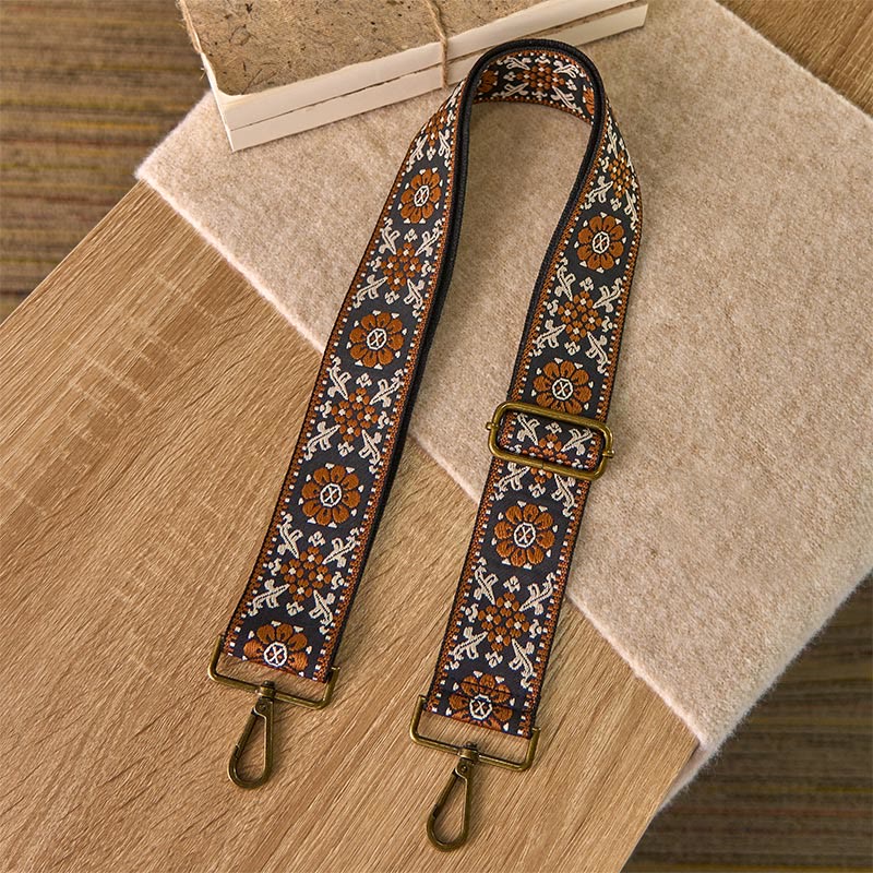 Buddha Stones Boho bruine handtas met bloemmotief en geometrische verstelbare Schoudertas , vervangingsriem - image 1