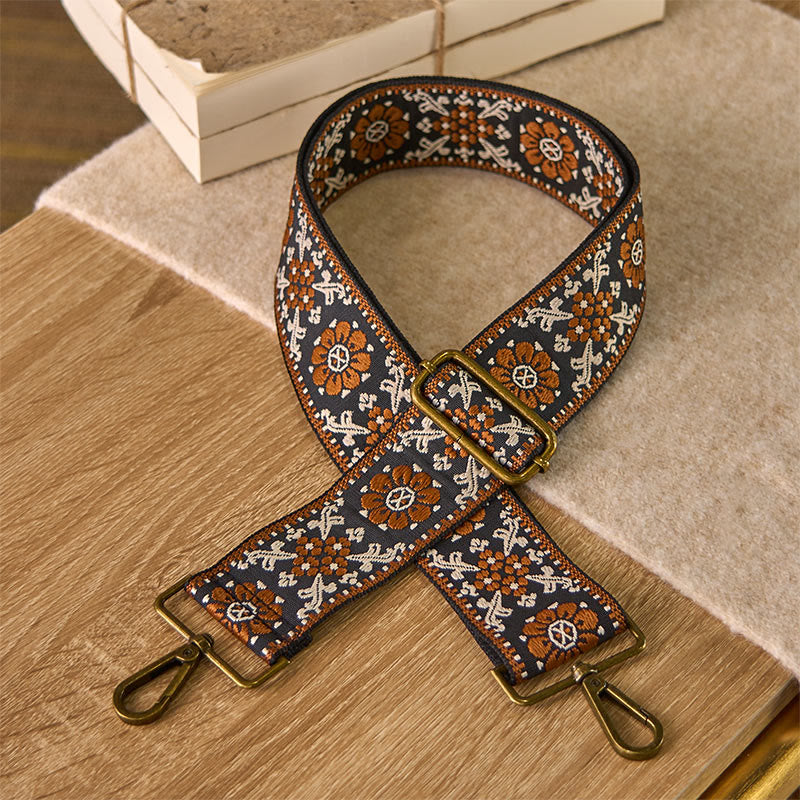 Buddha Stones Boho bruine handtas met bloemmotief en geometrische verstelbare Schoudertas , vervangingsriem - Bruin - 70-135 cm * 5 cm - image 0