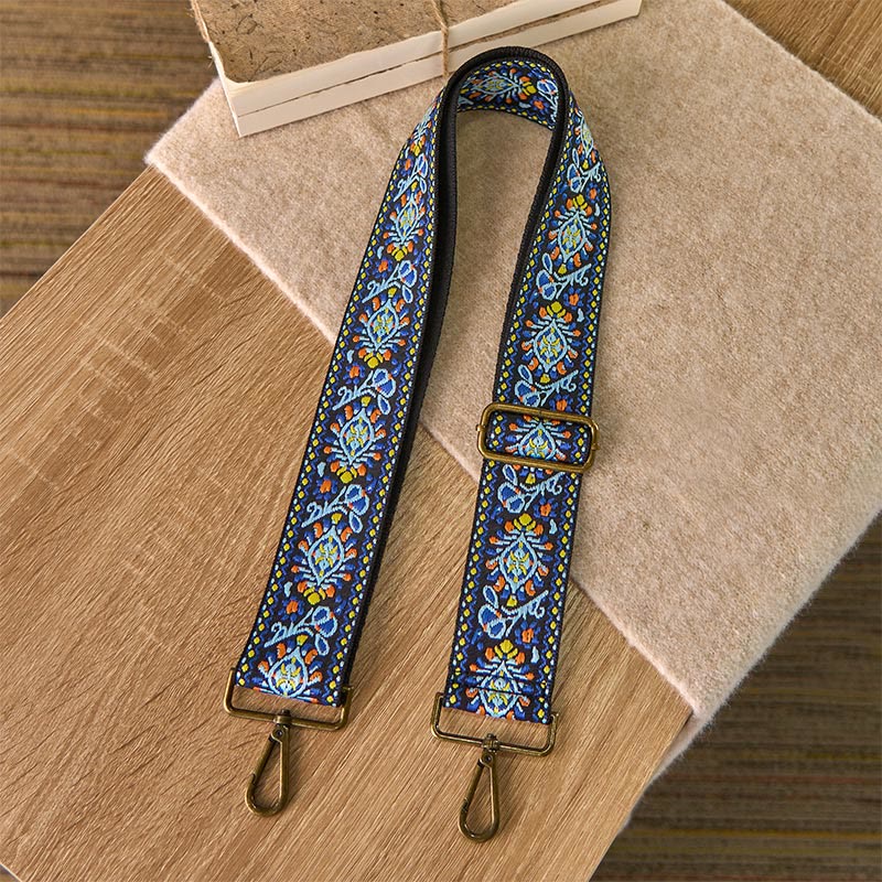 Buddha Stones Boho marineblauwe handtas met bloemen en geometrische vormen, verstelbare Schoudertas , vervangingsonderdeel - image 1