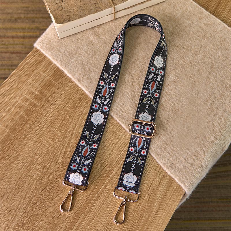 Buddha Stones Boho bloemen en bladeren geometrische jacquard verstelbare handtas schoudertas crossbodytas Schoudertas vervangen - Zwart - 70-135 cm * 3,8 cm - image 0