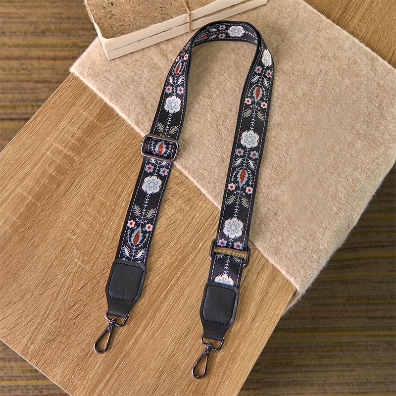 Buddha Stones Boho zwarte handtas met bloemen en geometrische vormen, verstelbare Schoudertas , vervangingsonderdeel - image 1