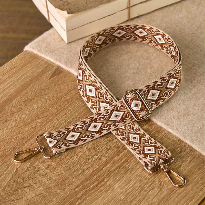 Buddha Stones Boho ruitvormig, vierhoekig, gestreept, geometrisch jacquard, verstelbare schouderband voor handtas , Schoudertas, vervangende bandjes - Bruin - 75-145 cm * 3,8 cm - image 13