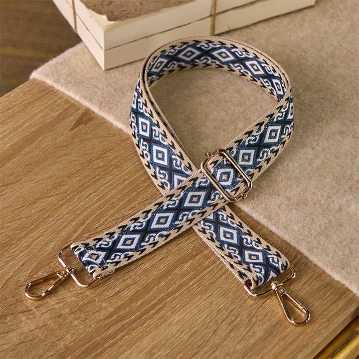 Buddha Stones Boho ruitvormig, vierhoekig, gestreept, geometrisch jacquard, verstelbare schouderband voor handtas , Schoudertas, vervangende bandjes - Staalblauw - 75-145 cm * 3,8 cm - image 7