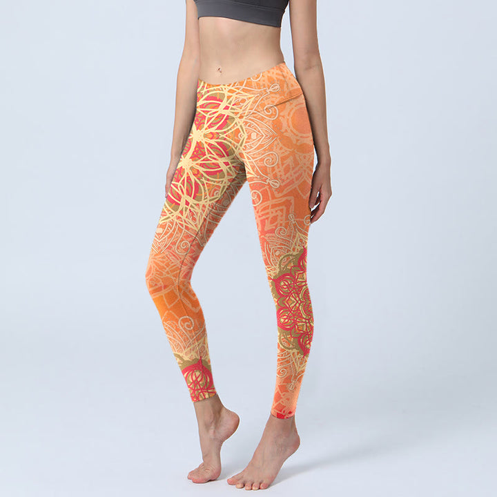 Buddha Stones Yoga legging voor dames met symmetrisch geometrisch patroon - Oranje - US18, UK/AU22, EU50 (4XL) - image 0