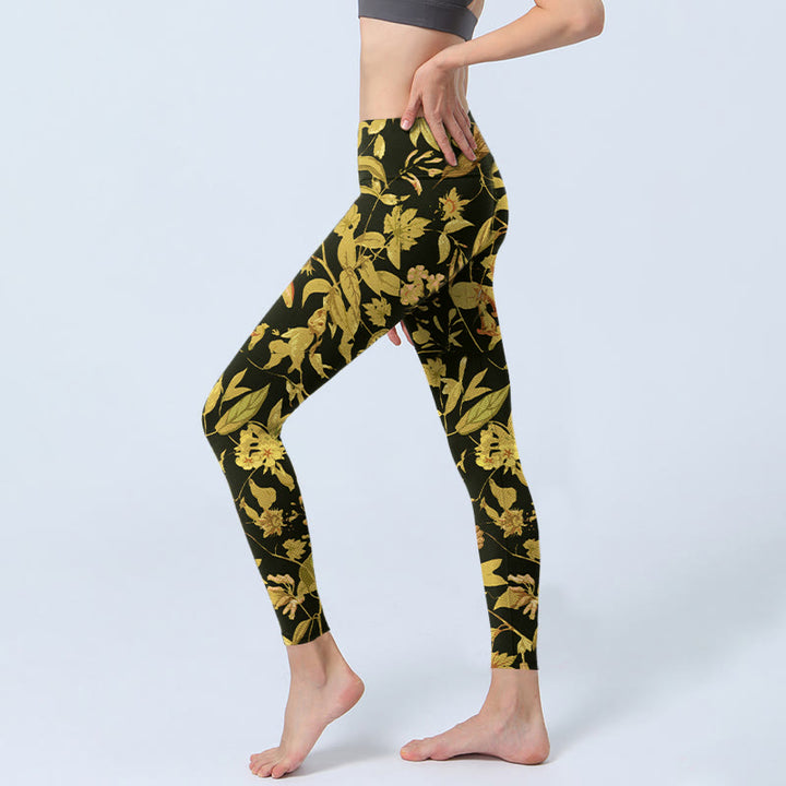 Buddha Stones Luxe sportlegging met bloemen-, blad- en vogelprint voor dames, perfect als yogabroek. - image 2