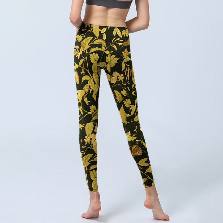 Buddha Stones Luxe sportlegging met bloemen-, blad- en vogelprint voor dames, perfect als yogabroek. - image 6