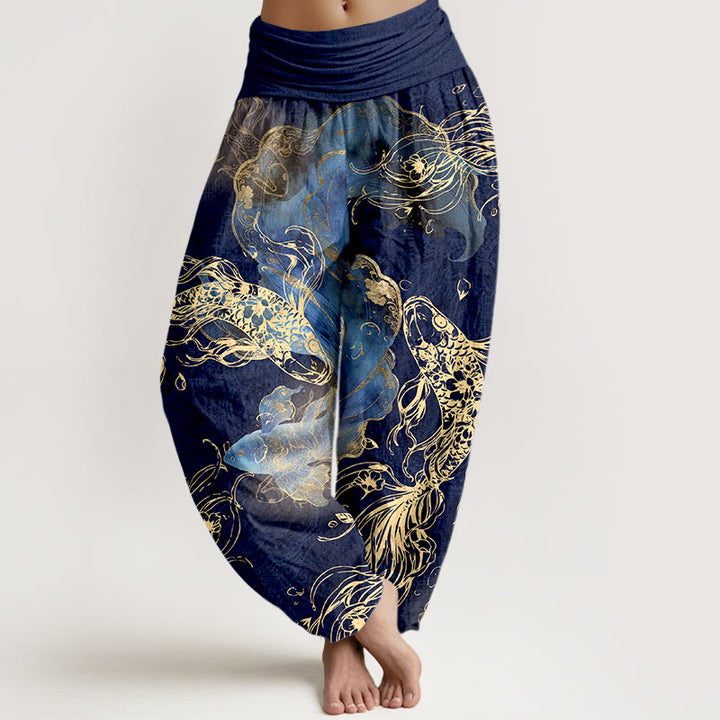 Buddha Stones 100% Cotton voor dames met elastische Taille en levendig koi-vispatroon - Donkerblauw - US16, UK/AU20, EU48 (3XL) - image 0