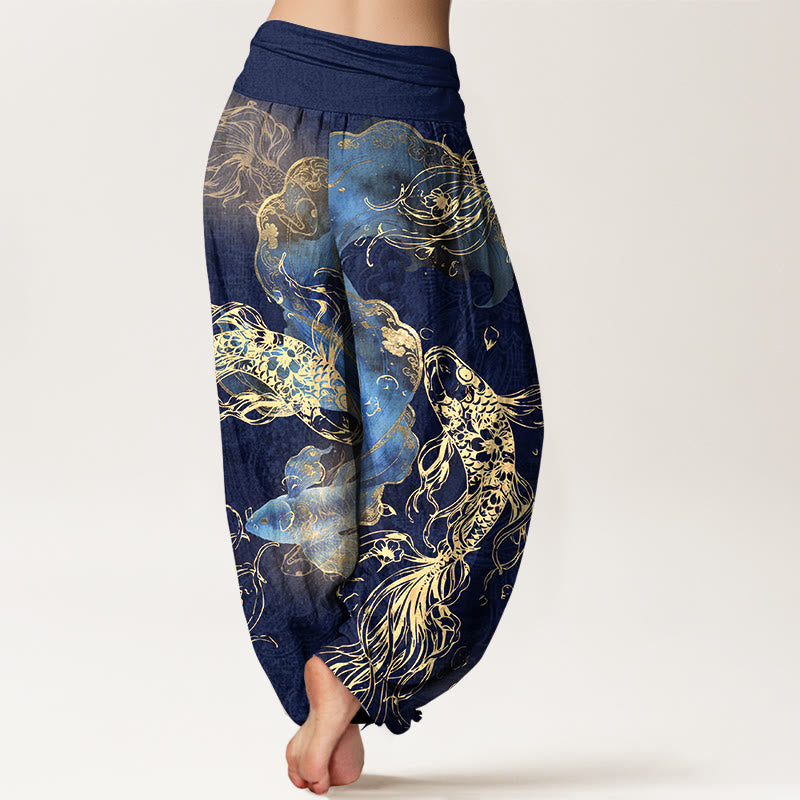 Buddha Stones 100% Cotton voor dames met elastische Taille en levendig koi-vispatroon - image 1