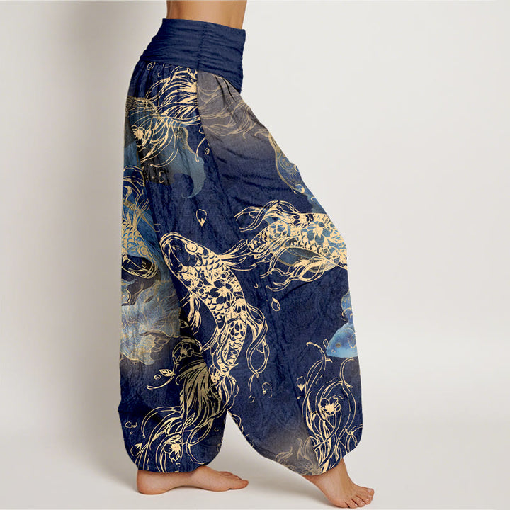 Buddha Stones 100% Cotton voor dames met elastische Taille en levendig koi-vispatroon - image 2