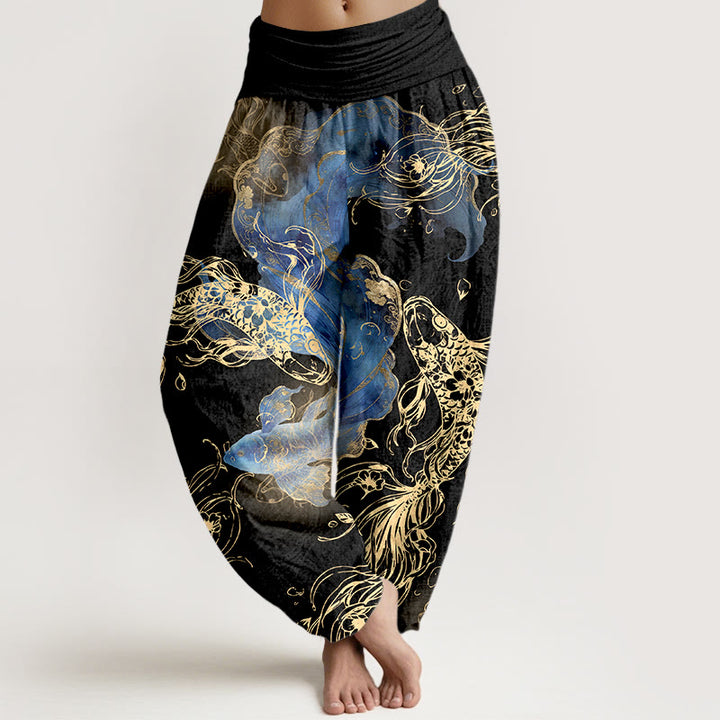 Buddha Stones 100% Cotton voor dames met elastische Taille en levendig koi-vispatroon - Zwart - US16, UK/AU20, EU48 (3XL) - image 5