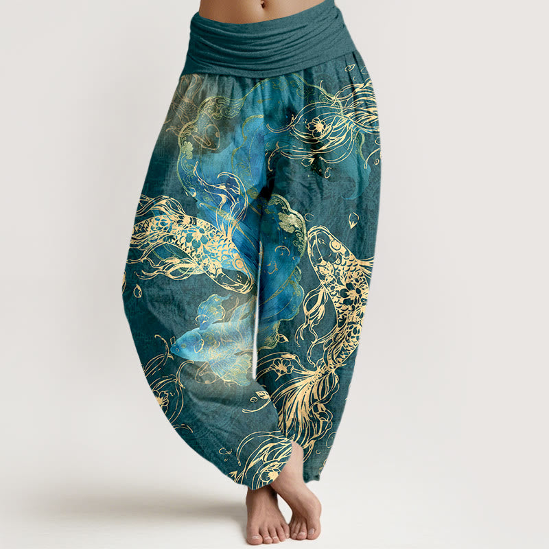 Buddha Stones 100% Cotton voor dames met elastische Taille en levendig koi-vispatroon - Teal - US16, UK/AU20, EU48 (3XL) - image 8