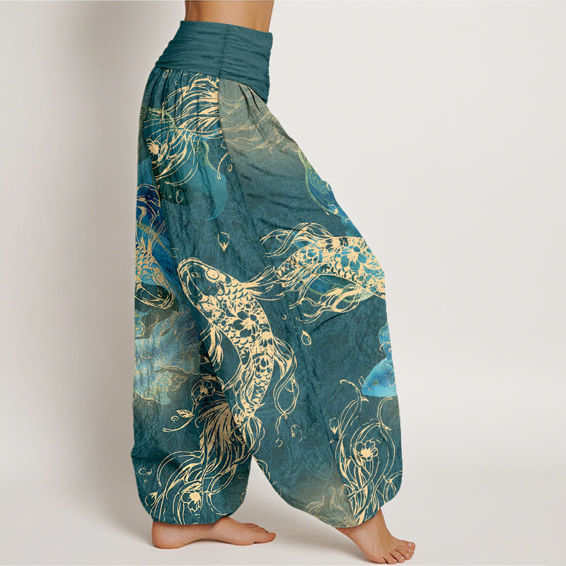 Buddha Stones 100% Cotton voor dames met elastische Taille en levendig koi-vispatroon - image 10