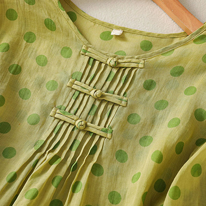Buddha Stones Damesoverhemd met ronde hals, stippen en Lange mouw, polyester, geschikt voor de herfst. - image 9