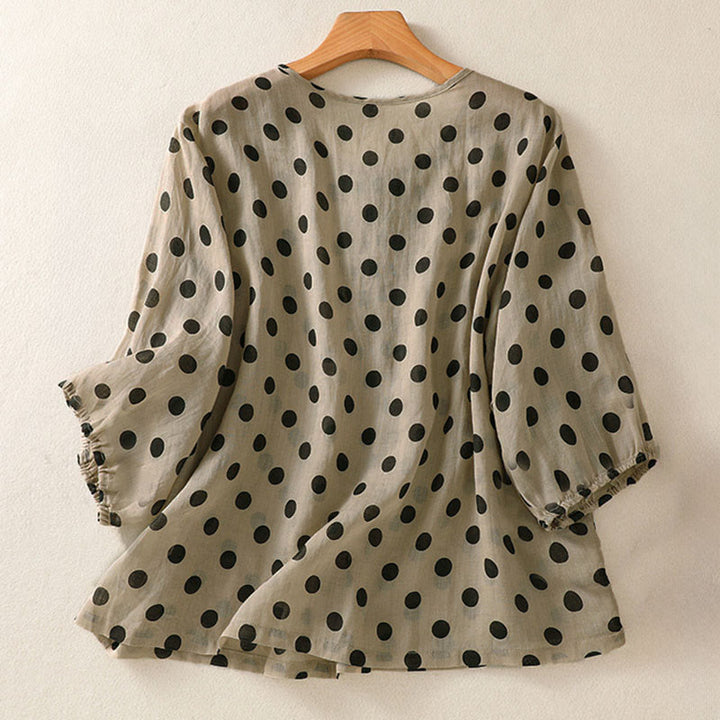 Buddha Stones Damesoverhemd met ronde hals, stippen en Lange mouw, polyester, geschikt voor de herfst. - image 16