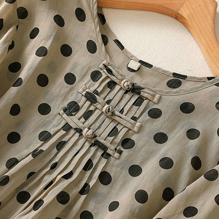 Buddha Stones Damesoverhemd met ronde hals, stippen en Lange mouw, polyester, geschikt voor de herfst. - image 19