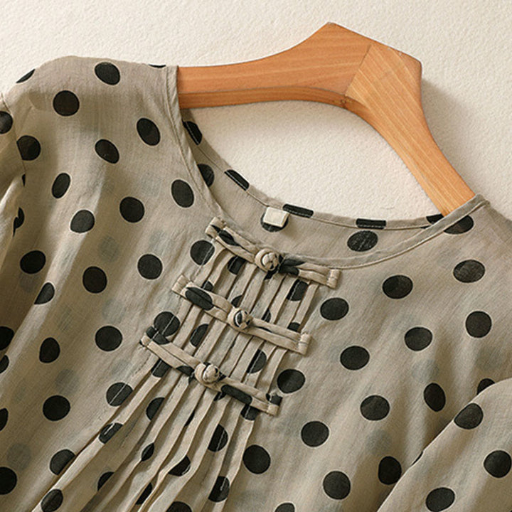 Buddha Stones Damesoverhemd met ronde hals, stippen en Lange mouw, polyester, geschikt voor de herfst. - image 18