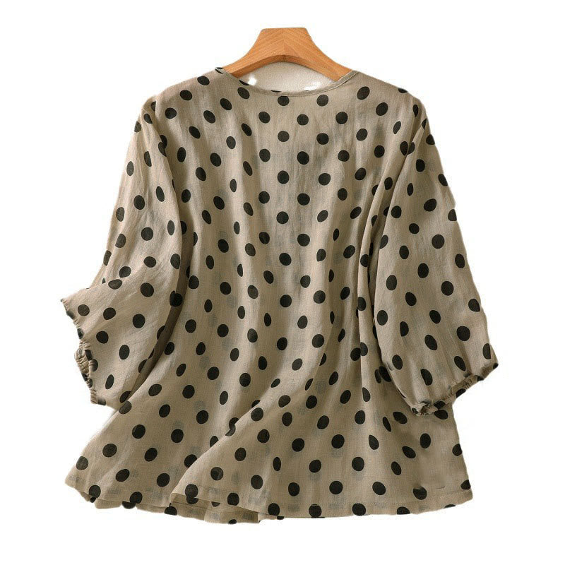 Buddha Stones Damesoverhemd met ronde hals, stippen en Lange mouw, polyester, geschikt voor de herfst. - image 17