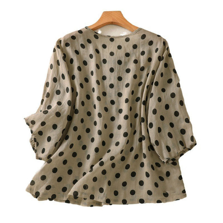 Buddha Stones Damesoverhemd met ronde hals, stippen en Lange mouw, polyester, geschikt voor de herfst. - image 17