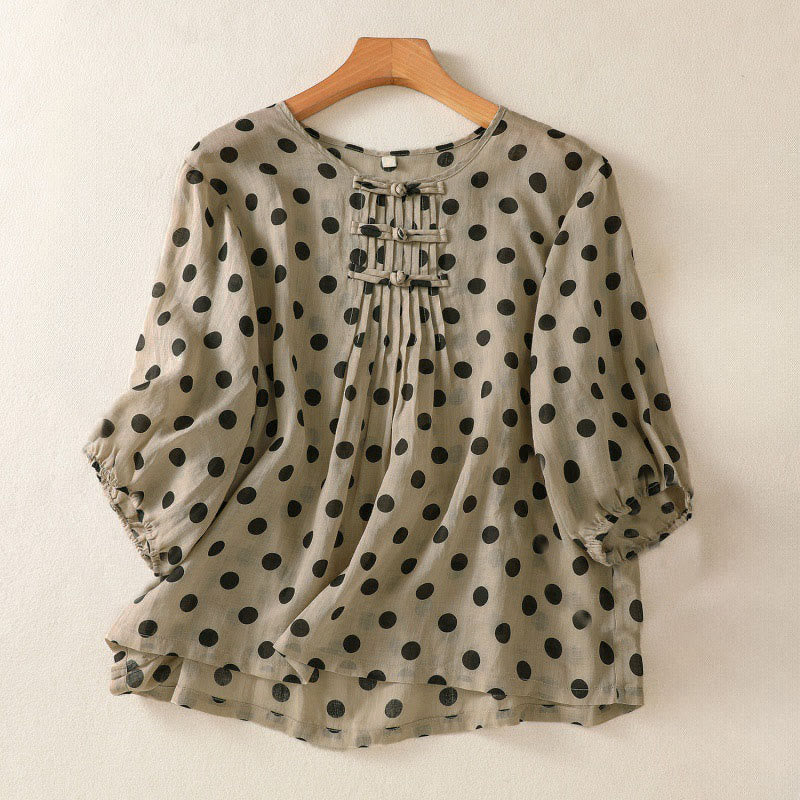 Buddha Stones Damesoverhemd met ronde hals, stippen en Lange mouw, polyester, geschikt voor de herfst. - Bruinen - US12, UK/AU16, EU44 (2XL) - image 15