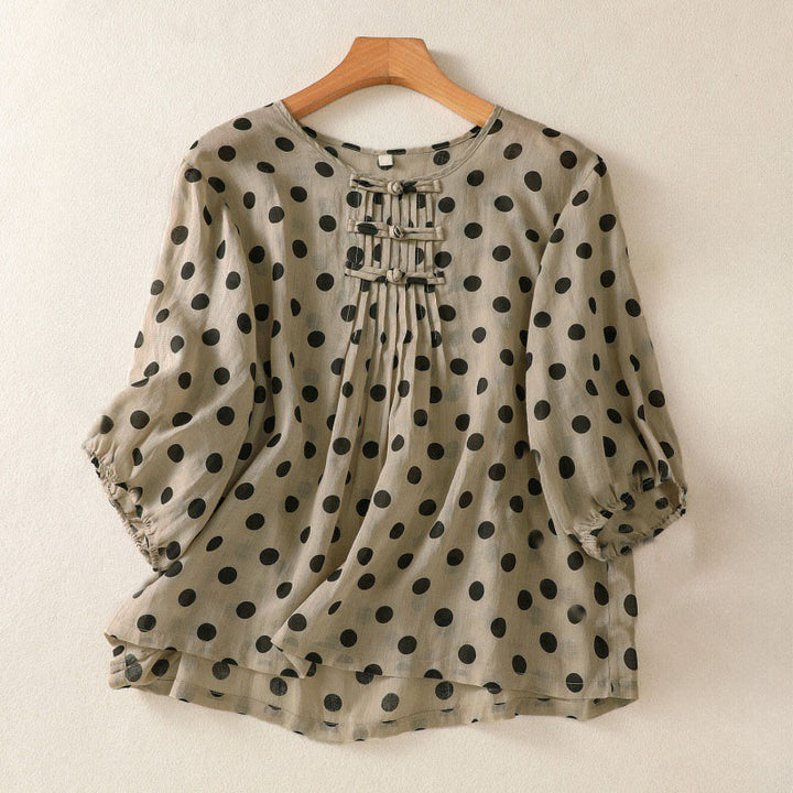 Buddha Stones Damesoverhemd met ronde hals, stippen en Lange mouw, polyester, geschikt voor de herfst. - Bruinen - US12, UK/AU16, EU44 (2XL) - image 15