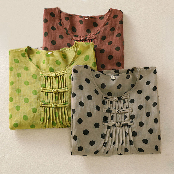 Buddha Stones Damesoverhemd met ronde hals, stippen en Lange mouw, polyester, geschikt voor de herfst. - image 26