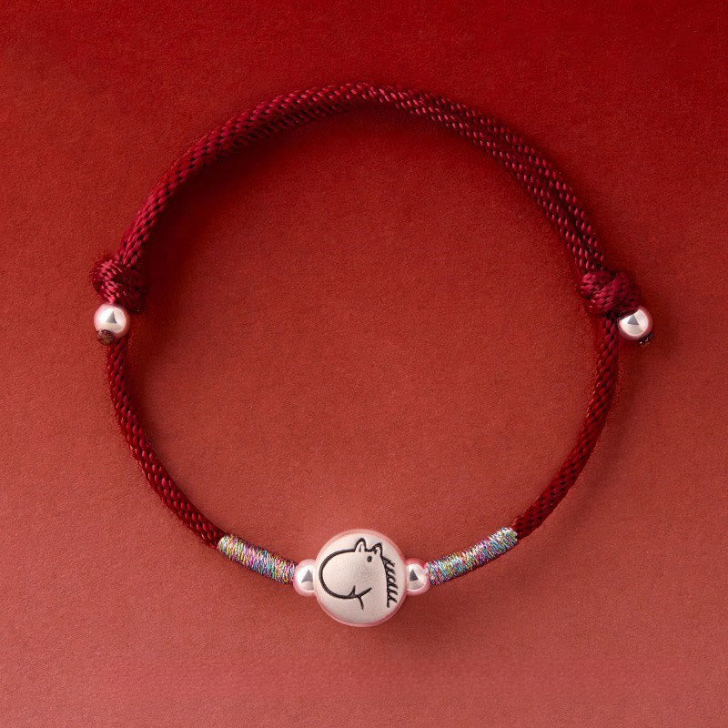 Buddha Stones Jaar van het Paard 999 Sterling Zilveren Armband met Rood Koord - image 1