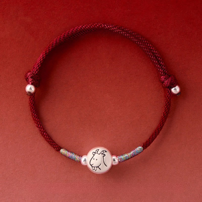 Buddha Stones Jaar van het Paard 999 Sterling Zilveren Armband met Rood Koord - Geiten donkerrood koord (Polsomtrek: 14-18 cm) - image 28