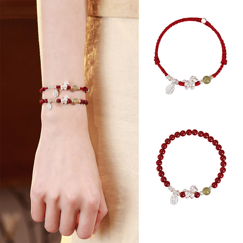 Buddha Stones Jaar van het Paard Cinnaber Hetian Jade 999 Sterling Zilveren Rode Koord Armband - image 21