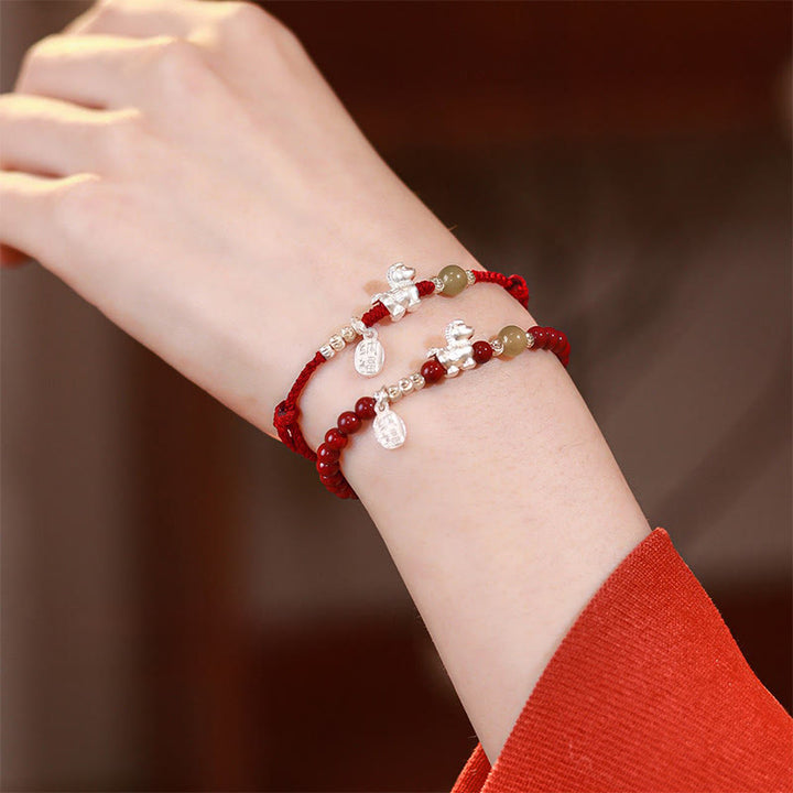 Buddha Stones Jaar van het Paard Cinnaber Hetian Jade 999 Sterling Zilveren Rode Koord Armband - image 23